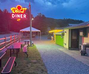 The Royal Diner sign lit up at night